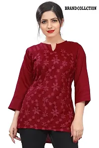 Citron Women's Slub Cotton Western Style Short Sleeve Lightweight Breathable Embroidered Tunic Top (TUNIC-Maroon -XL)-thumb2