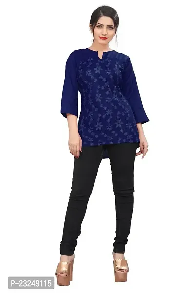 Citron Women's Slub Cotton Western Style Short Sleeve Lightweight Breathable Embroidered Tunic Top (TUNIC-Royal Blue -S)