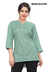 Citron Women's Slub Cotton Western Style Short Sleeve Lightweight Breathable Embroidered Tunic Top (TUNIC-Mint Green -S)-thumb1