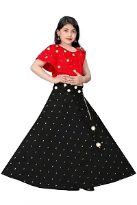 Arpel Girl's Jacquard Butti  Mirror Work Tafeta Silk With One Sided Sleeve Readymade Lehenga Choli (DC_101)-thumb4