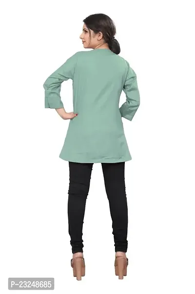 Citron Women's Slub Cotton Western Style Short Sleeve Lightweight Breathable Embroidered Tunic Top (TUNIC-Mint Green -S)-thumb5