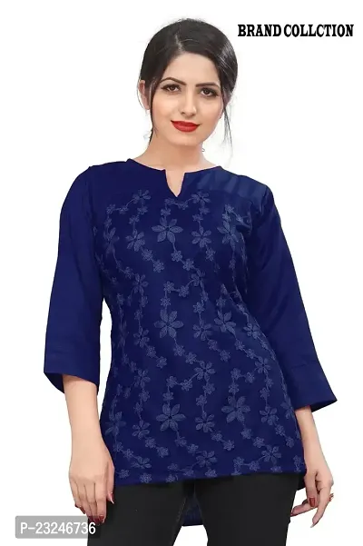 Citron Women's Slub Cotton Western Style Short Sleeve Lightweight Breathable Embroidered Tunic Top (TUNIC-Royal Blue -L)-thumb2