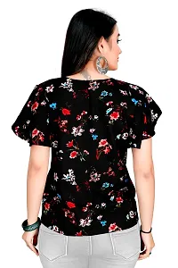 Citron Women's Crepe Western Style Short Sleeve Lightweight Breathable Printed Tunic Top (GIRLS TOP-Black-XL)-thumb2