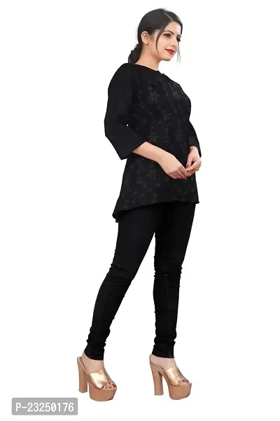 Citron Women's Slub Cotton Western Style Short Sleeve Lightweight Breathable Embroidered Tunic Top (TUNIC-Black -M)-thumb2