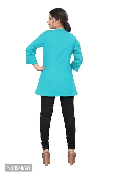 Citron Women's Slub Cotton Western Style Short Sleeve Lightweight Breathable Embroidered Tunic Top (TUNIC-Sky Blue -M)-thumb2