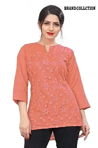 Citron Women's Slub Cotton Western Style Short Sleeve Lightweight Breathable Embroidered Tunic Top (TUNIC-Peach -M)-thumb1