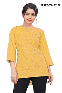 Citron Women's Slub Cotton Western Style Short Sleeve Lightweight Breathable Embroidered Tunic Top (TUNIC-Yellow -M)-thumb1