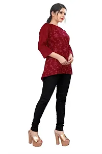 Citron Women's Slub Cotton Western Style Short Sleeve Lightweight Breathable Embroidered Tunic Top (TUNIC-Maroon -XL)-thumb3