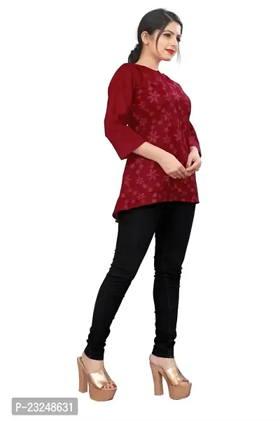 Citron Women's Slub Cotton Western Style Short Sleeve Lightweight Breathable Embroidered Tunic Top (TUNIC-Maroon -XL)-thumb4