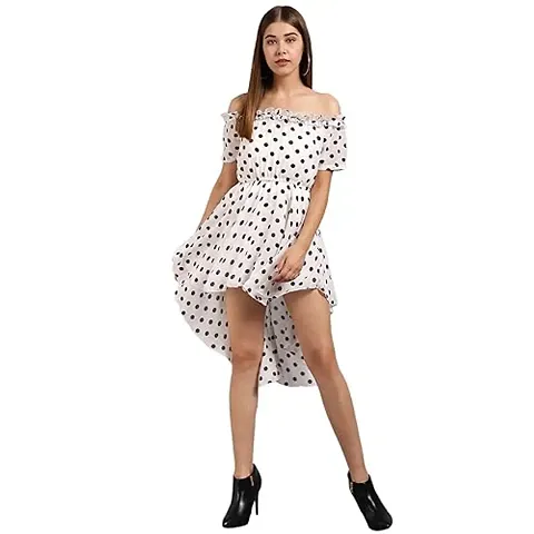 Tamina Women's Georgette Black Polka Dot Mini Dress