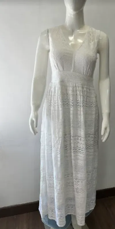 Lace Maxi Dress-White/M/DR