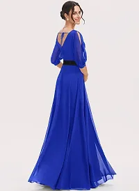 WOMEN ROYAL BLUE FIT AND FLARE WESTERN LONG MAXI DRESS WITH FASHION METAL BELT-thumb1