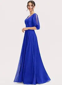 WOMEN ROYAL BLUE FIT AND FLARE WESTERN LONG MAXI DRESS WITH FASHION METAL BELT-thumb3