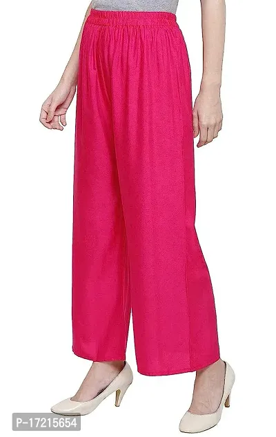 Stunning Pink Cotton Solid Palazzo For Women-thumb0