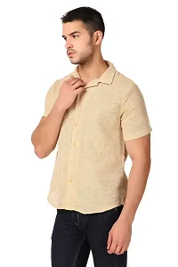 Reliable Beige Linen Short Sleeves Casual Shirt For Men-thumb3