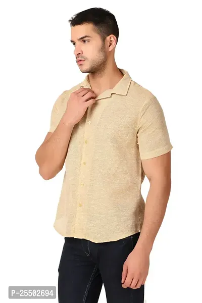 Reliable Beige Linen Short Sleeves Casual Shirt For Men-thumb4