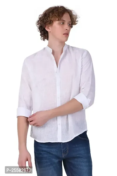 Reliable White Linen Long Sleeves Casual Shirt For Men-thumb2