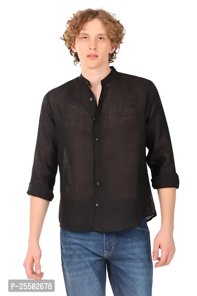 Reliable Black Linen Long Sleeves Casual Shirt For Men-thumb3