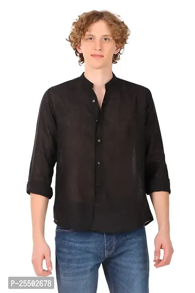 Reliable Black Linen Long Sleeves Casual Shirt For Men