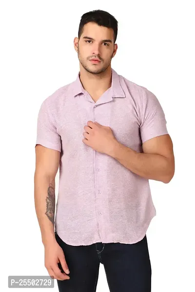 ReliablePink Linen Short Sleeves Casual Shirt For Men-thumb0