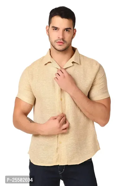 Reliable Beige Linen Short Sleeves Casual Shirt For Men-thumb0