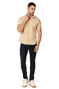 Reliable Beige Linen Short Sleeves Casual Shirt For Men-thumb1