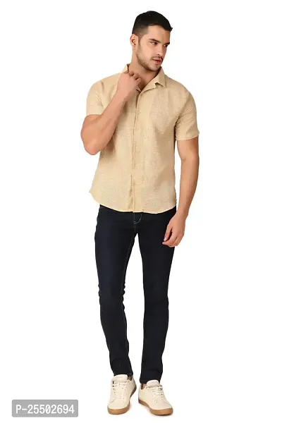 Reliable Beige Linen Short Sleeves Casual Shirt For Men-thumb2