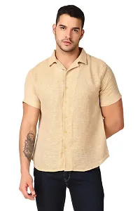 Reliable Beige Linen Short Sleeves Casual Shirt For Men-thumb2