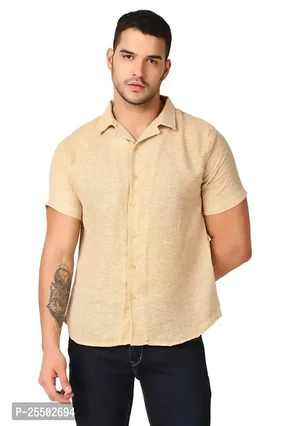 Reliable Beige Linen Short Sleeves Casual Shirt For Men-thumb3