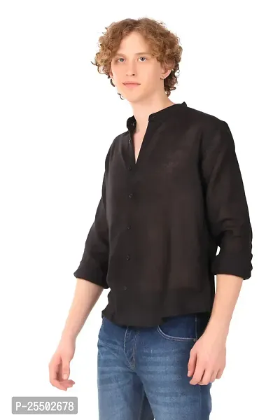 Reliable Black Linen Long Sleeves Casual Shirt For Men-thumb4