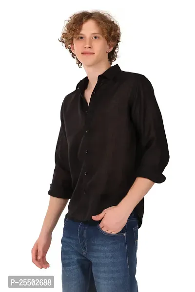 Reliable Black Linen Long Sleeves Casual Shirt For Men-thumb3