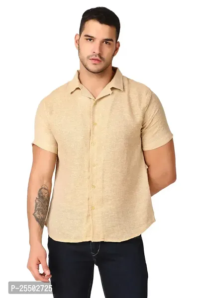 Reliable Beige Linen Short Sleeves Casual Shirt For Men-thumb2