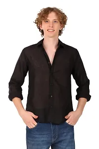 Reliable Black Linen Long Sleeves Casual Shirt For Men-thumb1