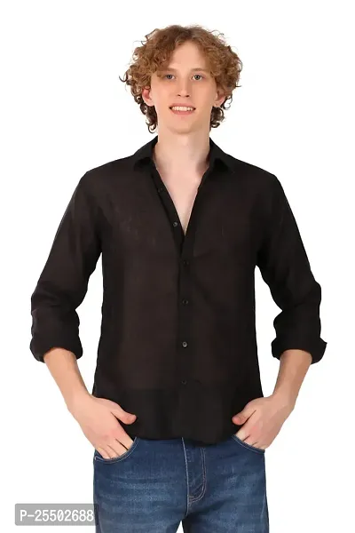 Reliable Black Linen Long Sleeves Casual Shirt For Men-thumb2