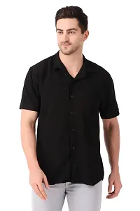 Reliable Black Linen Short Sleeves Casual Shirt For Men-thumb2