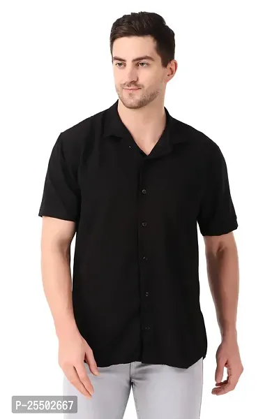 Reliable Black Linen Short Sleeves Casual Shirt For Men-thumb3