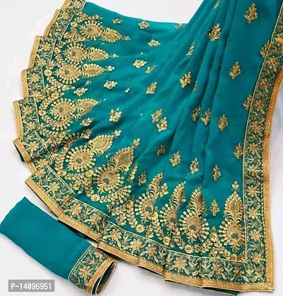 Women Georgette Embroidered Saree With Blouse Piece-thumb0