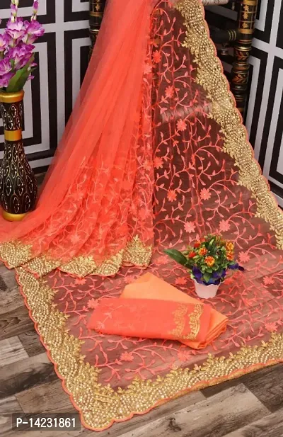 Net Embroidered Fashion Saree-thumb0