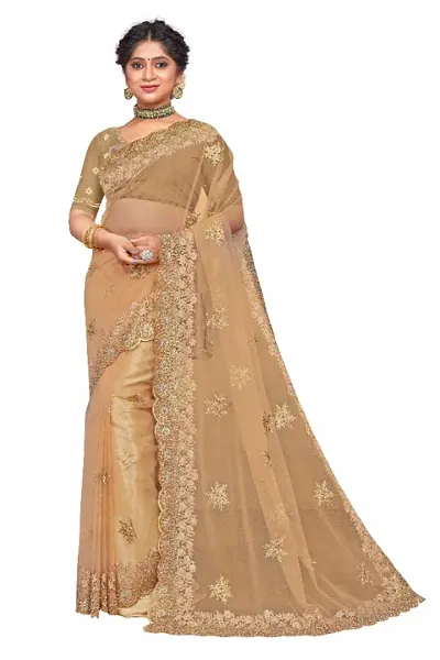 Net Embroidered Sarees with Blouse piece