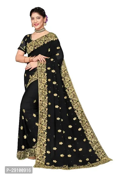 women georgette Embroidered new Saree  with blouse piece-thumb0