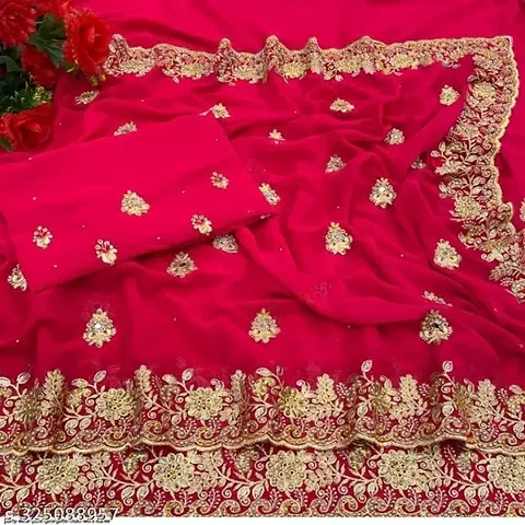 women georgette Embroidered new Saree with blouse piece