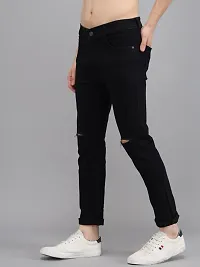 New Stylish Denim Slim Fit Black Knee Cut Jeans For Men-thumb2