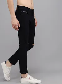 New Stylish Denim Slim Fit Black Knee Cut Jeans For Men-thumb3