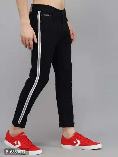 Stylish Side Strip White Patti Black Jeans for Men-thumb0