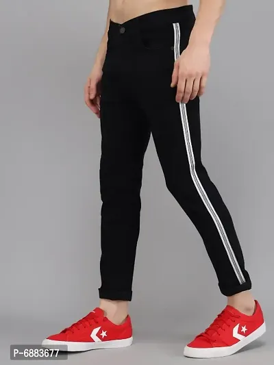 Stylish Side Strip White Patti Black Jeans for Men-thumb2