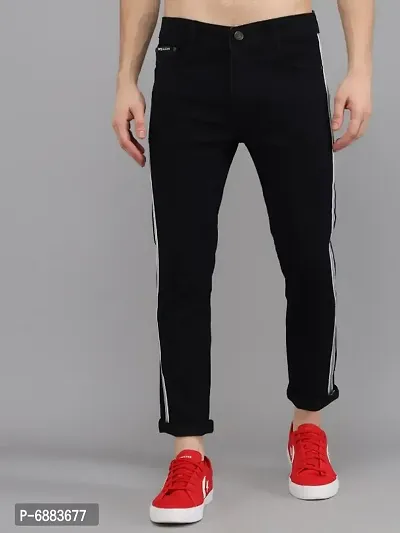 Stylish Side Strip White Patti Black Jeans for Men-thumb3