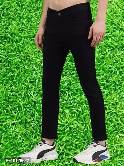 WELION Denim Slim Fit Black Jeans For Men-thumb2