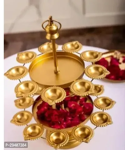 Metal 2 Layer Diya Urli Stand Decorated With Arround Candle Stand For Diwali Decoration 2 Layer Traditional Diya