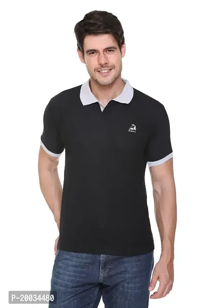 G BULL Men's Summer Regular Fit Half Sleeve Casual Plain Solid Matty Polo Neck T-Shirt(GMPOLO101BLACK-L)