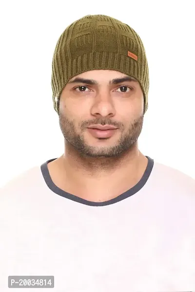 G BULL Acrylic Winter Solid Cap for Men(GMCAP500OLIVE)
